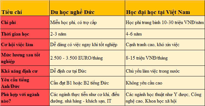 So sánh Du học nghề Đức và học đại học tại Việt Nam